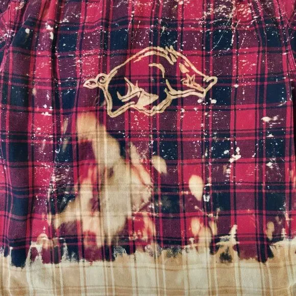 Arkansas Razorbacks Bleached Red Orange Flannel Button-Up Shirt 2XL 50-52 Hogs - Picture 6 of 10